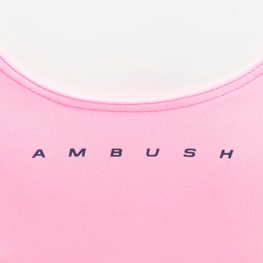 AMBUSH pink navy panelled logo back waist tie cropped sports top Size 1 S