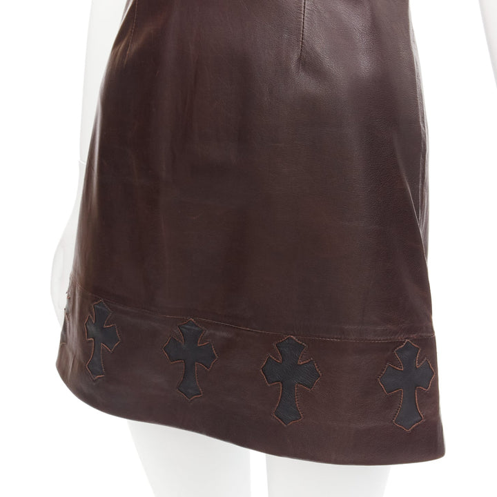 rare CHROME HEARTS brown leather black Cross Dagger zip dress M