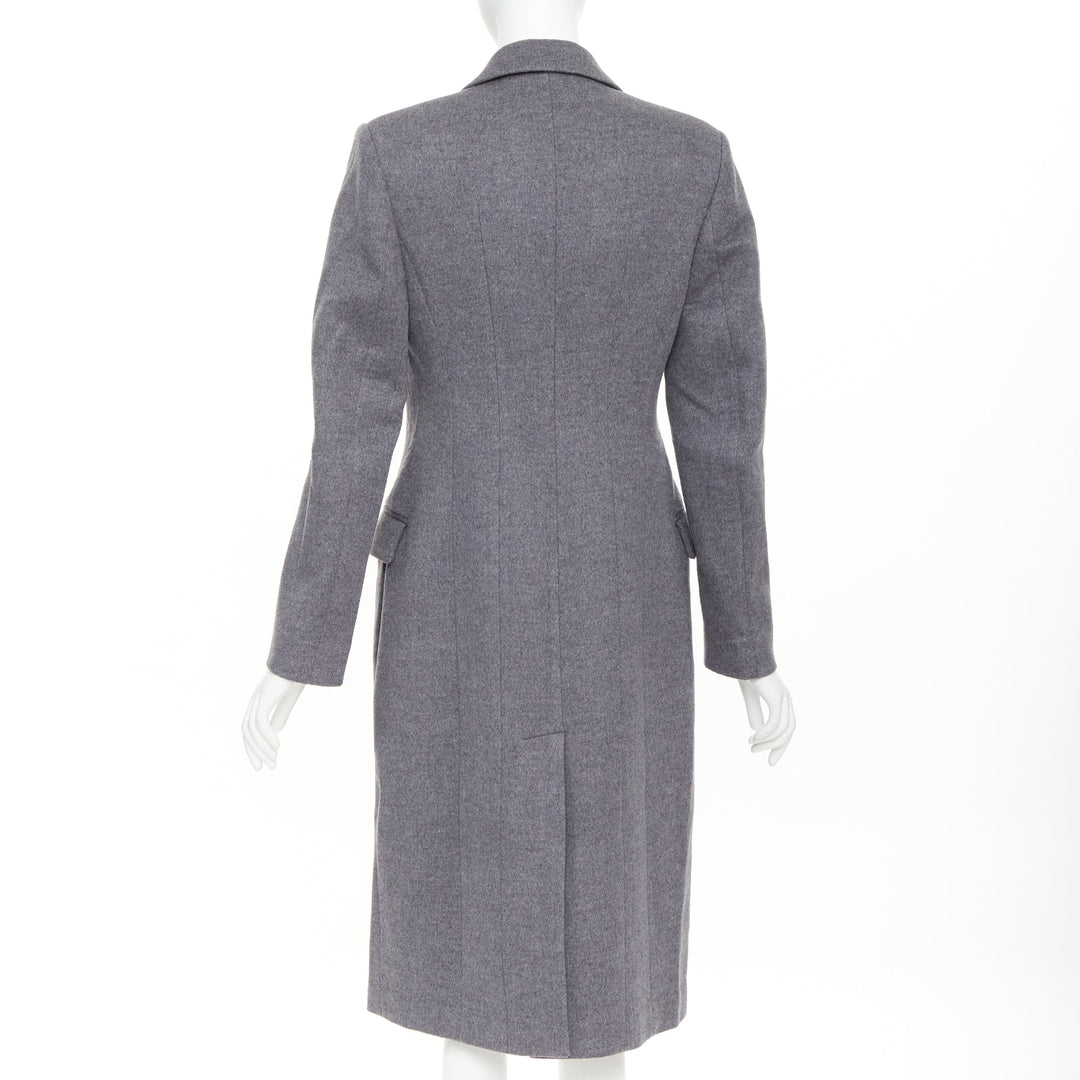 VALENTINO grey wool flannel bow tie front panelled long tailored coat IT38 XS