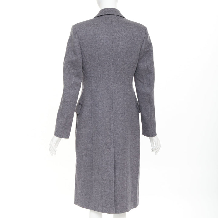 VALENTINO grey wool flannel bow tie front panelled long tailored coat IT38 XS