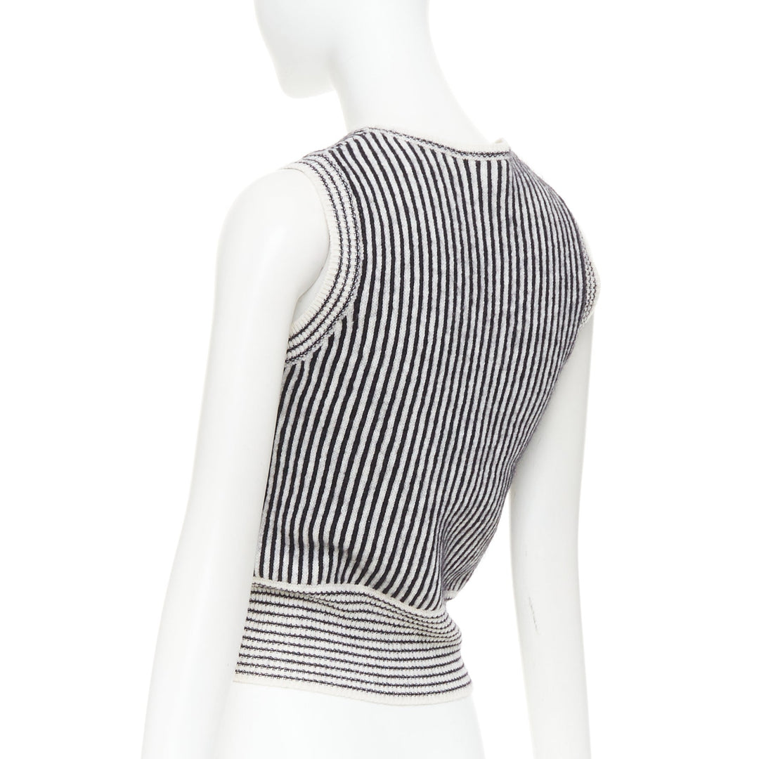 VALENTINO black cream wool mohair blend checkered striped knitted vest S