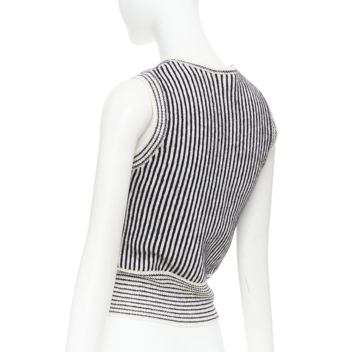 VALENTINO black cream wool mohair blend checkered striped knitted vest S