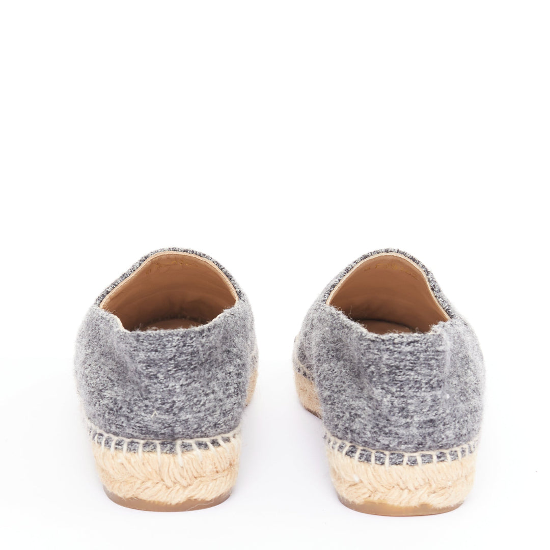 CHANEL 2021 grey wool felt black CC velvet applique espadrille flats EU39