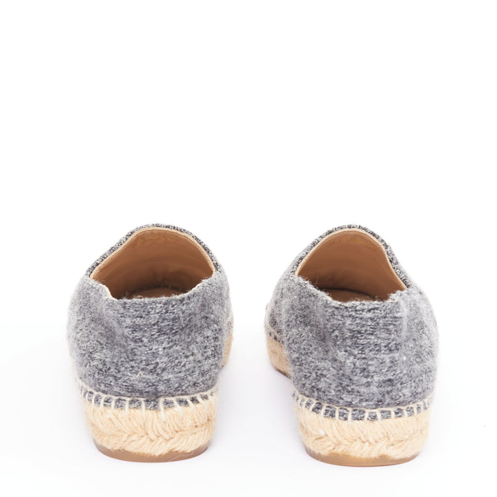 CHANEL 2021 grey wool felt black CC velvet applique espadrille flats EU39