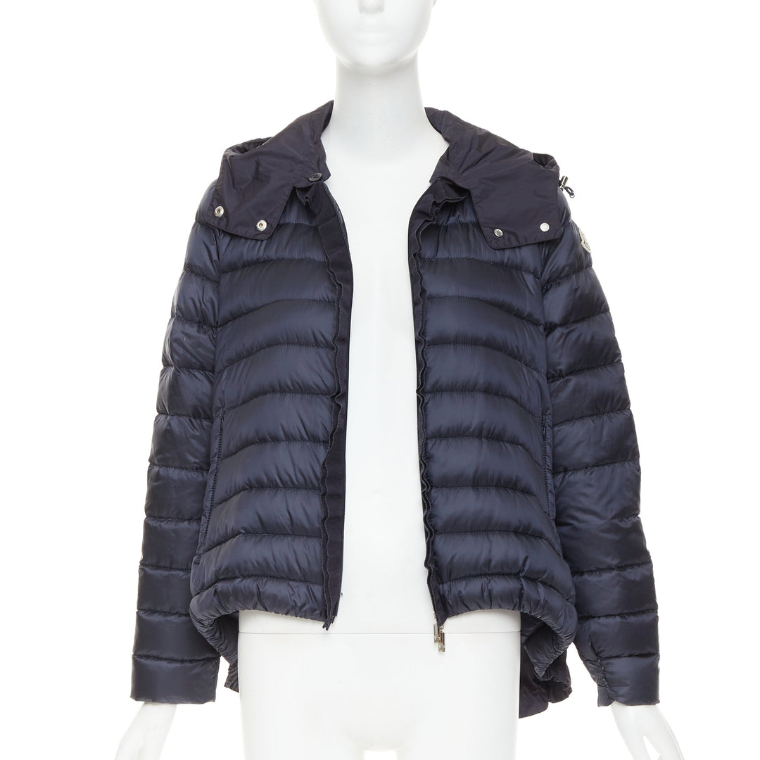 MONCLER Dorothee Guibbotto navy nylon ruffle trim hooded jacket Sz2 M