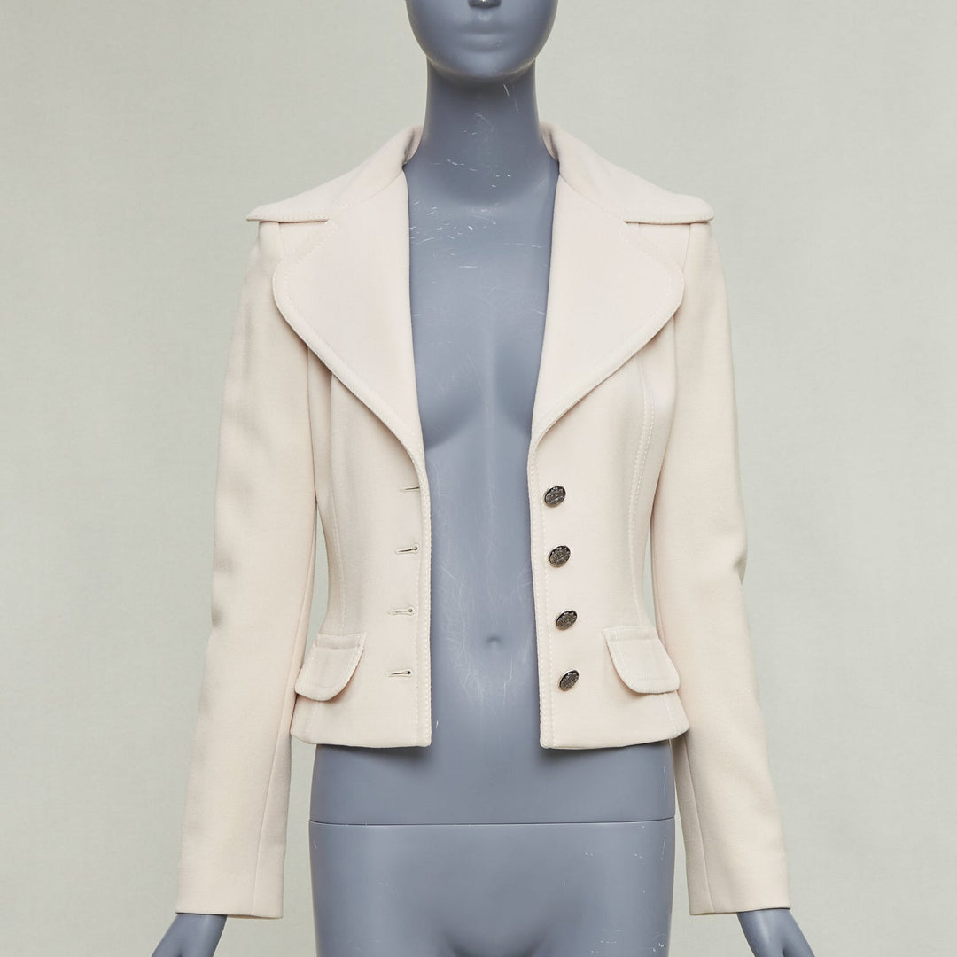 DOLCE GABBANA cream virgin wool tulip collar cropped blazer IT36 XXS