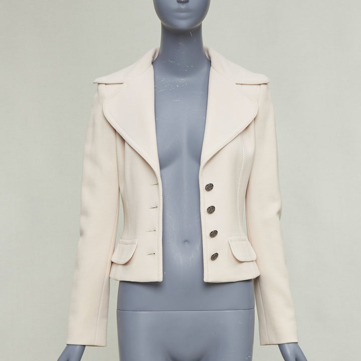DOLCE GABBANA cream virgin wool tulip collar cropped blazer IT36 XXS