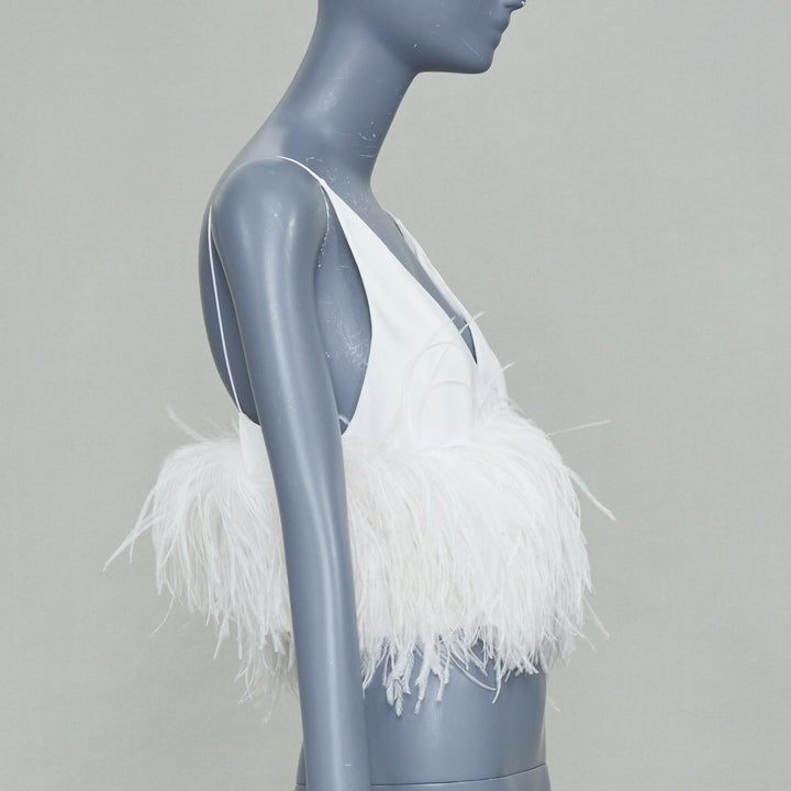 16ARLINGTON Poppy white crepe ostrich feather trim camisole evening top UK8 S