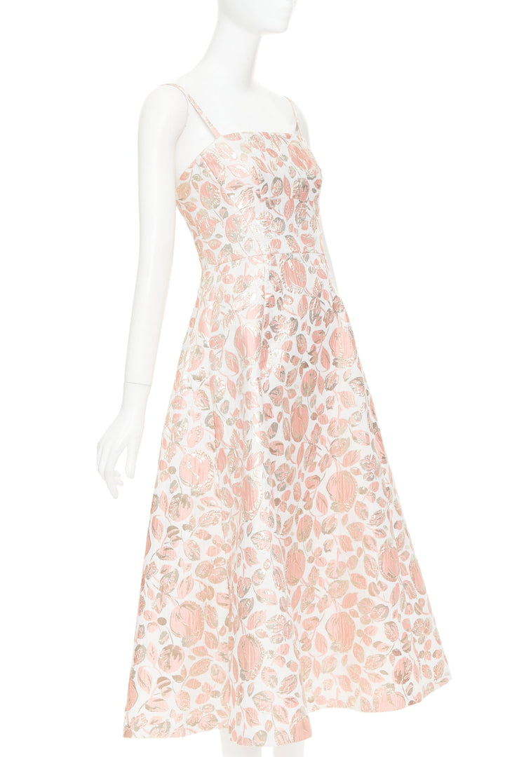 KATE SPADE metallic pink gold Rosebud brocade midi dress US4 M