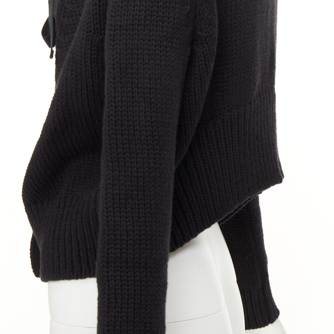 ADEAM off shoulder multi ribbon tie cotton cashmere black wrap sweater top M