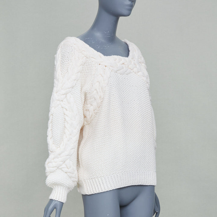 OSCAR DE LA RENTA R19 cream merino wool cable  low back sweater S