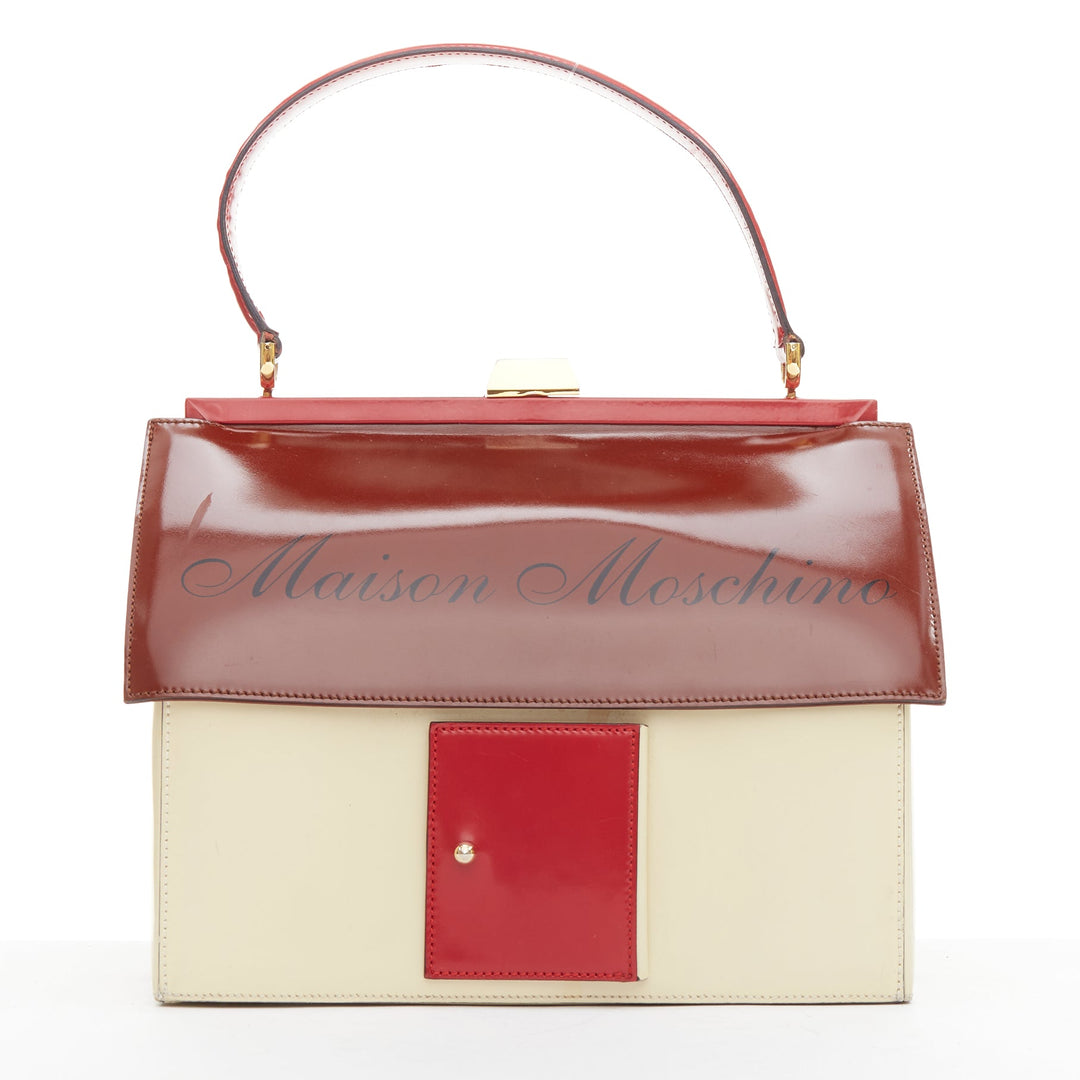 rare MOSCHINO 1990s Vintage burgundy Maison Moschino novelty House leather bag