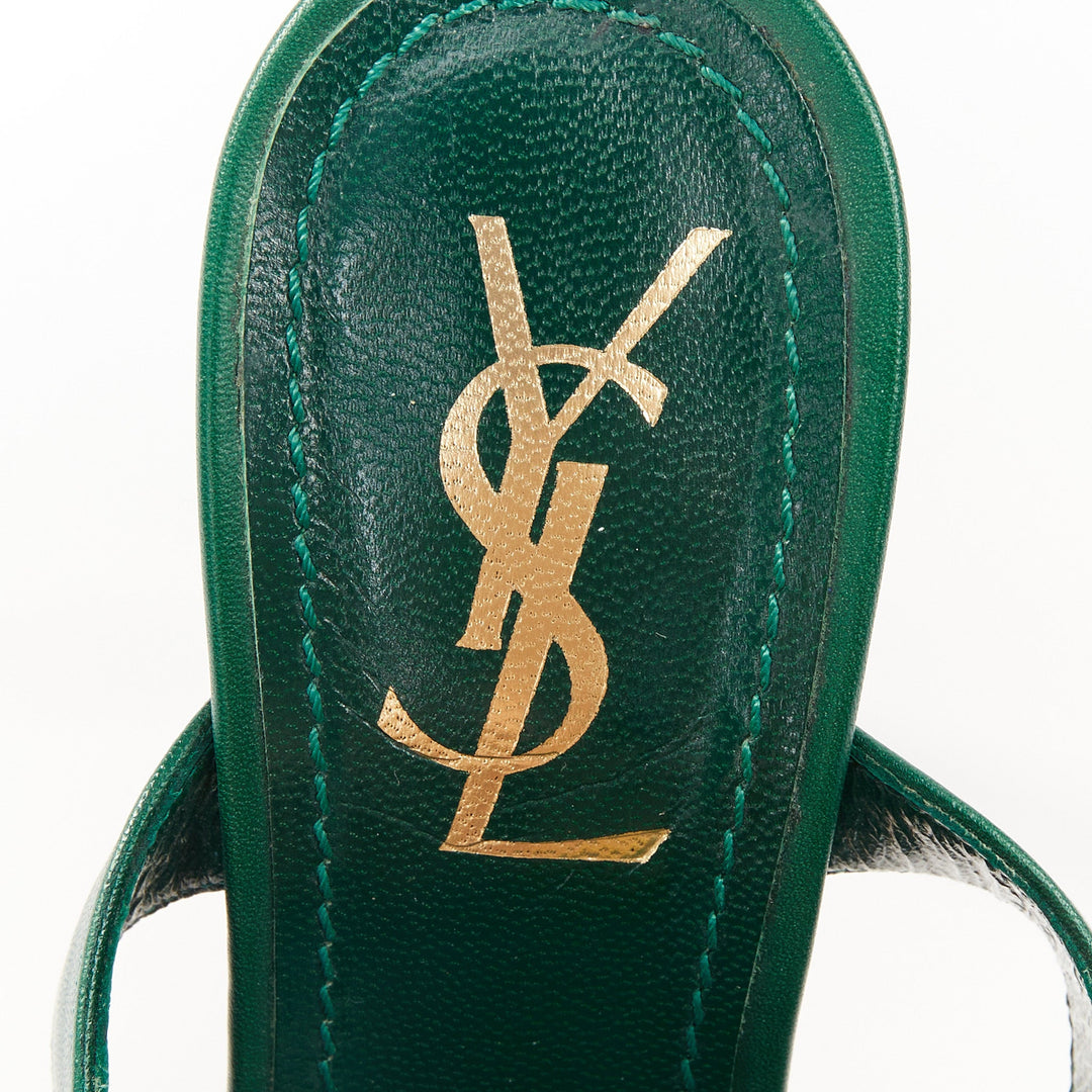 YVES SAINT LAURENT 2011 Tribute green smooth leather ankle strap sandal EU37 US7
