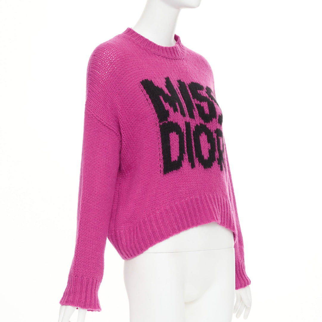 DIOR 2024 Runway Miss Dior magenta pink black logo cashmere silk sweater FR34 XS