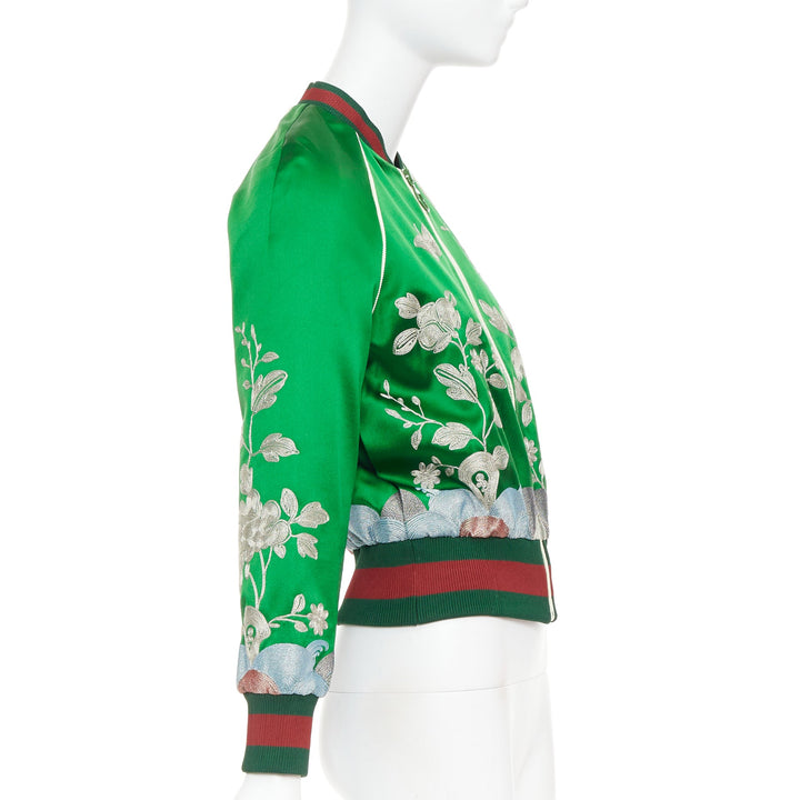 GUCCI 2016 Runway green duchess silk gold embroidery chinoiserie bomber IT40 S