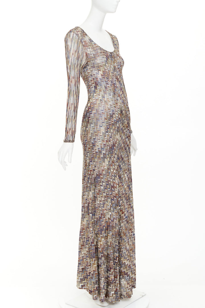 MISSONI multicolor lurex metallic chevron zigzag knit scoop maxi dress IT42 M
