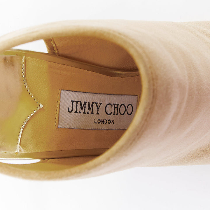 JIMMY CHOO Froze beige suede gold heel peep toe booties EU35.5