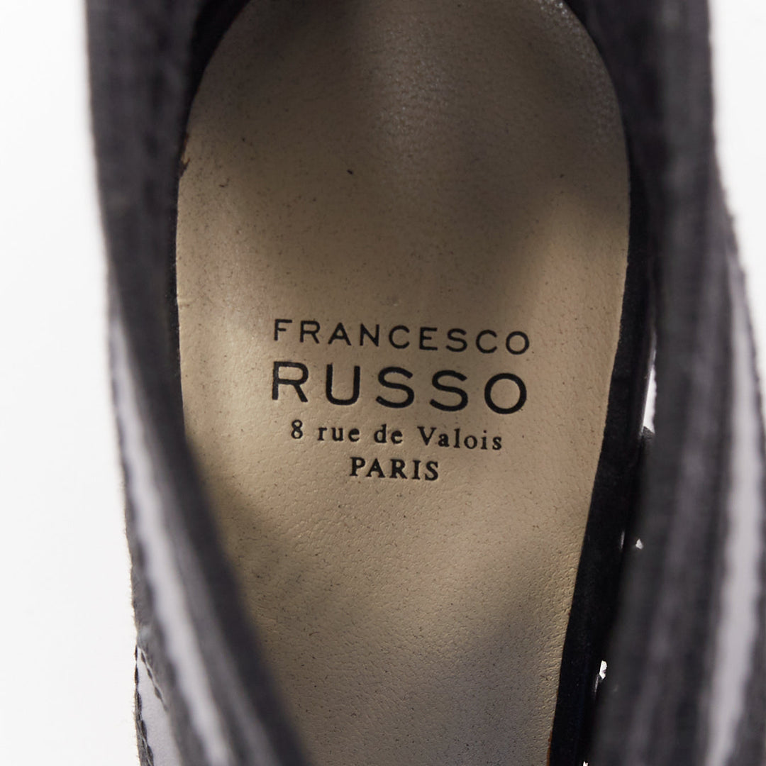 FRANCESCO RUSSO 2016 black leather Teardrop Cage topstitch lace up sandals EU35