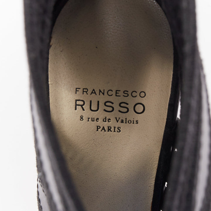 FRANCESCO RUSSO 2016 black leather Teardrop Cage topstitch lace up sandals EU35
