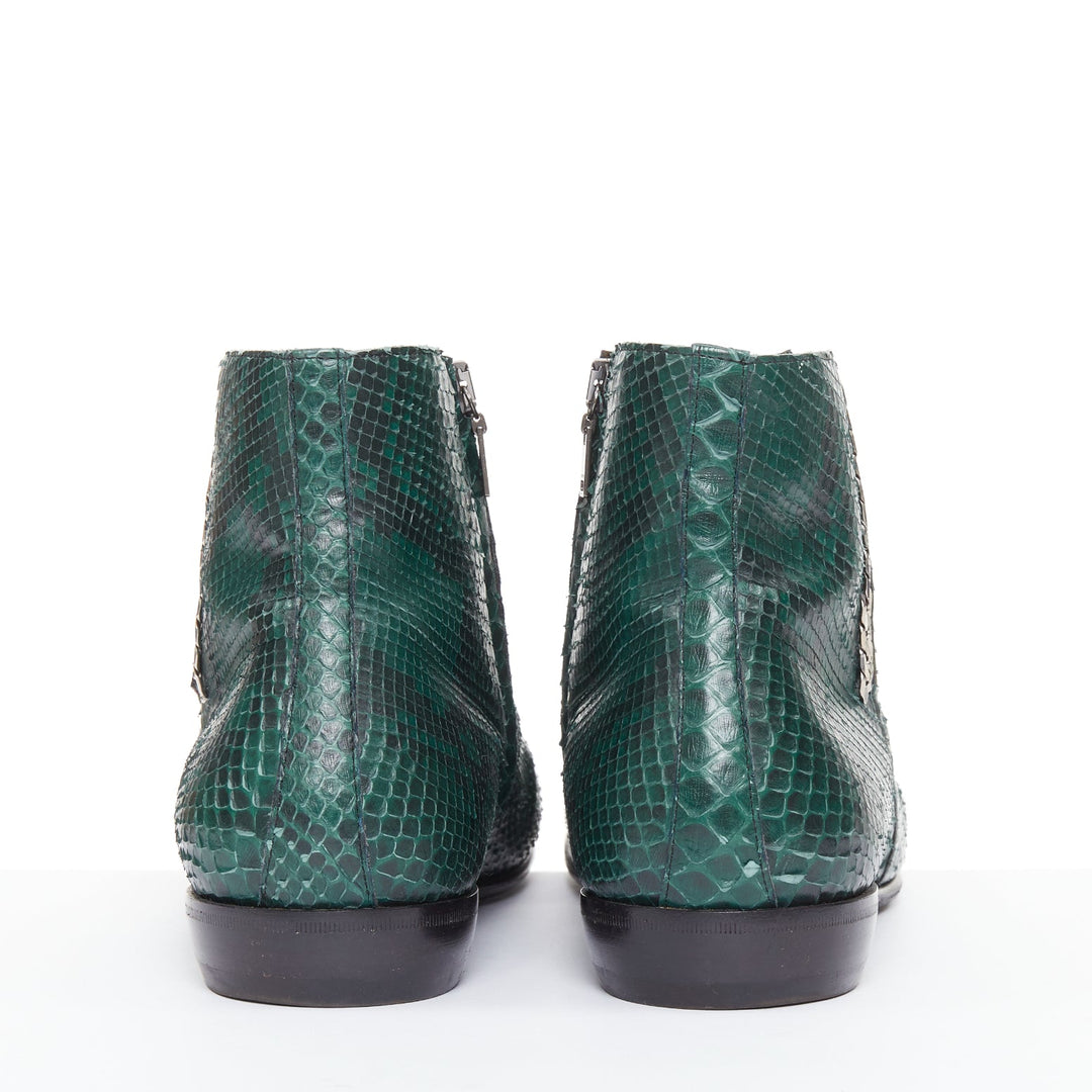 LANVIN 2012 Vintage green scaled leather silver chain ankle boots UK9 EU43