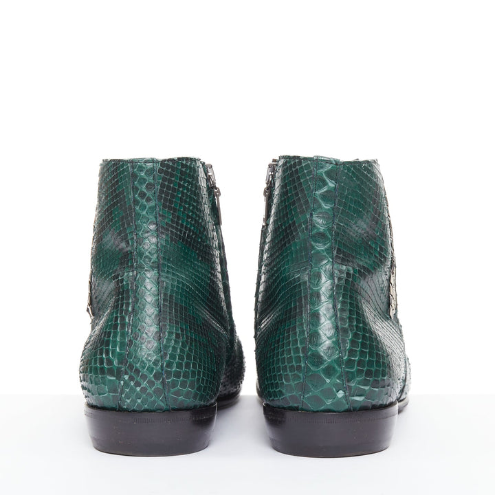 LANVIN 2012 Vintage green scaled leather silver chain ankle boots UK9 EU43