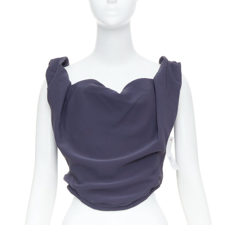 VIVIENNE WESTWOOD Sunday off-shoulder solid navy crepe corset bustier top IT44 L