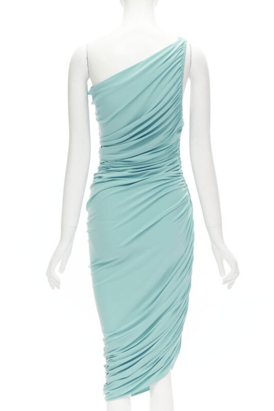 NORMA KAMALI Diana sky blue one shoulder ruched jersey bodycon dress XS
