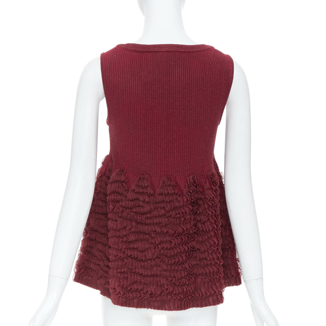 ALAIA burgundy ribbed tiered ruffle wool blend peplum top FR36 S