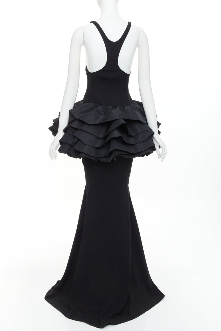 rare ALEXANDRE VAUTHIER COUTURE black scoop ruffle peplum evening gown dress