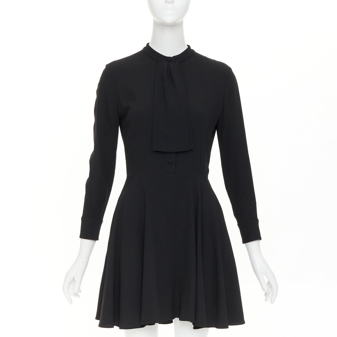 SAINT LAURENT 2013 pussy bow long sleeve flared button placket mini dress FR36 S