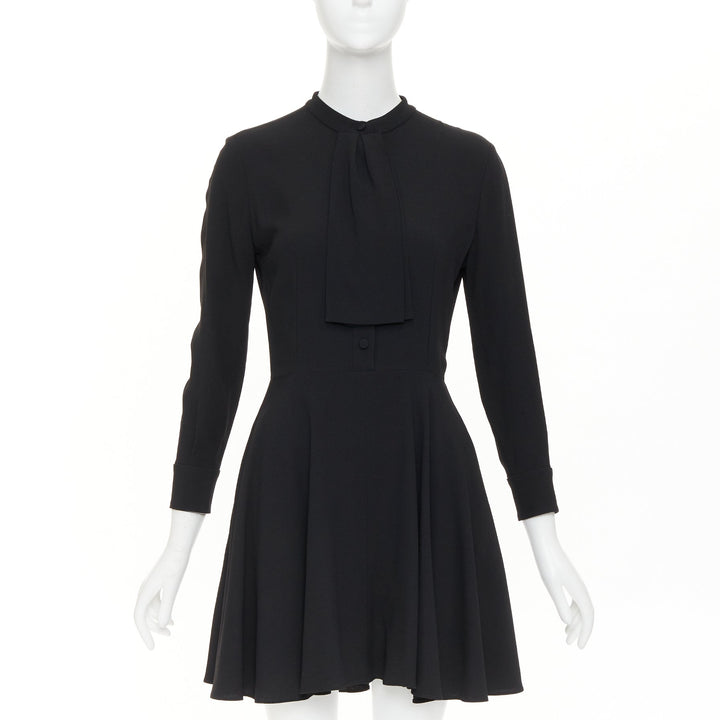 SAINT LAURENT 2013 pussy bow long sleeve flared button placket mini dress FR36 S