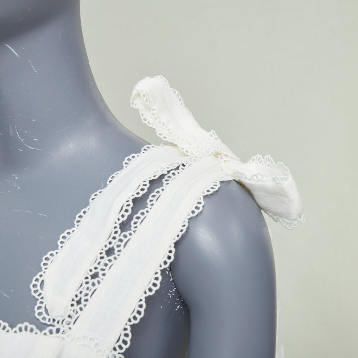 ZIMMERMANN 2020 Kirra Tie Shoulder white linen eyelet lace mini dress Sz1 S