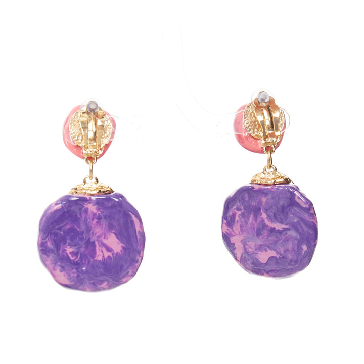 rare SAINT LAURENT 2022 Retro pink purple glazed resin brass clip earring Pair