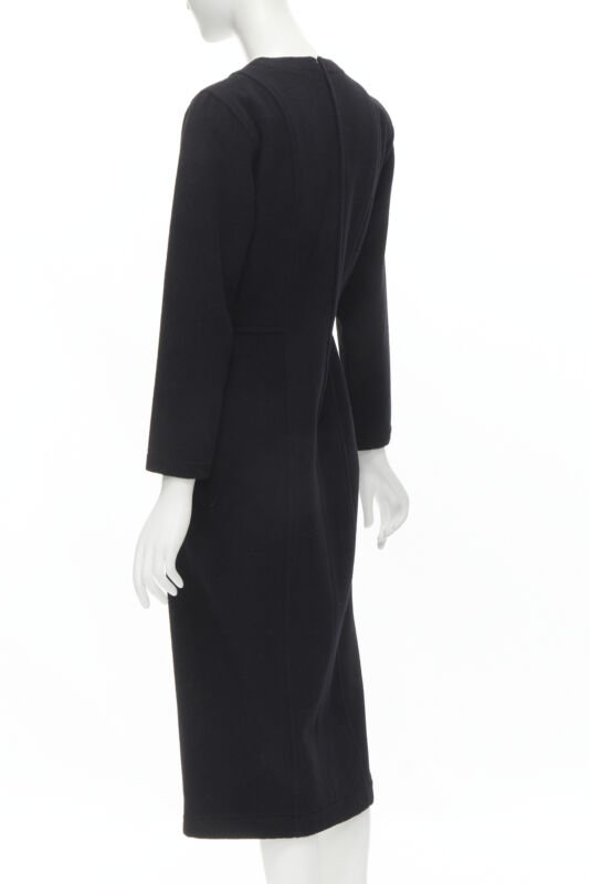 vintage COMME DES GARCONS 1980s black wool asymmetric panelled sheath dress M