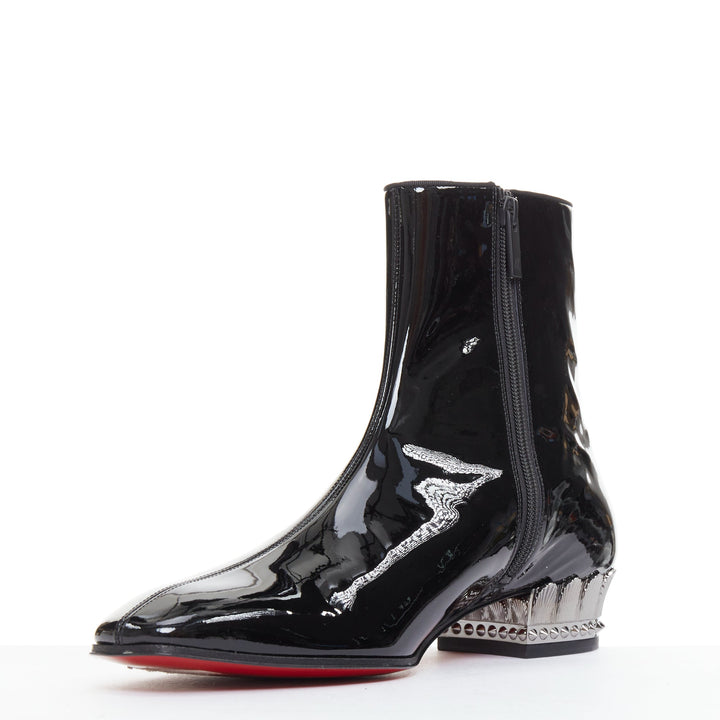 CHRISTIAN LOUBOUTIN Lipsiboot 35 black patent silver Egyptian Column boots EU43