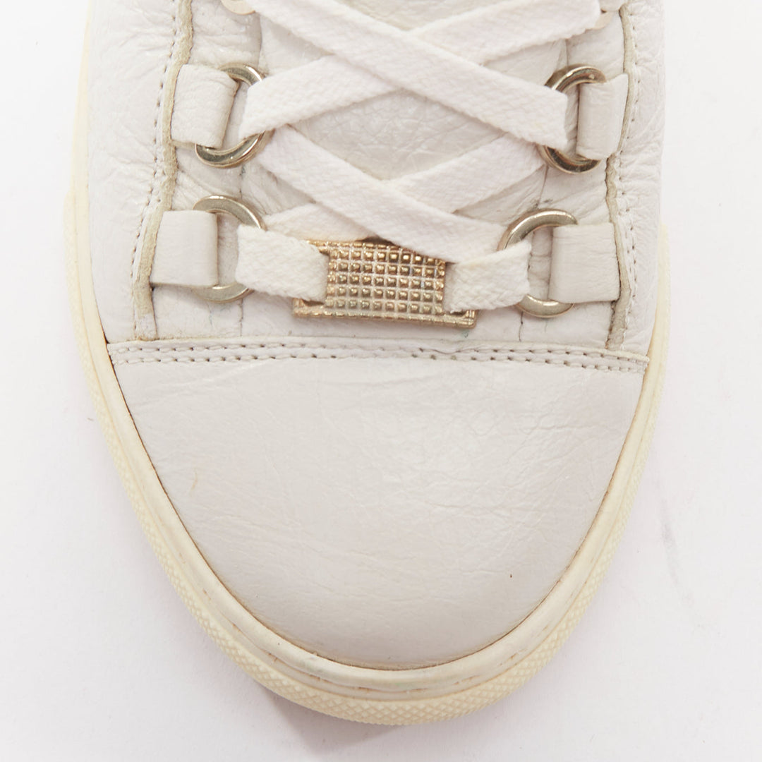 BALENCIAGA Arena off white grained leather lace up sneakers EU35