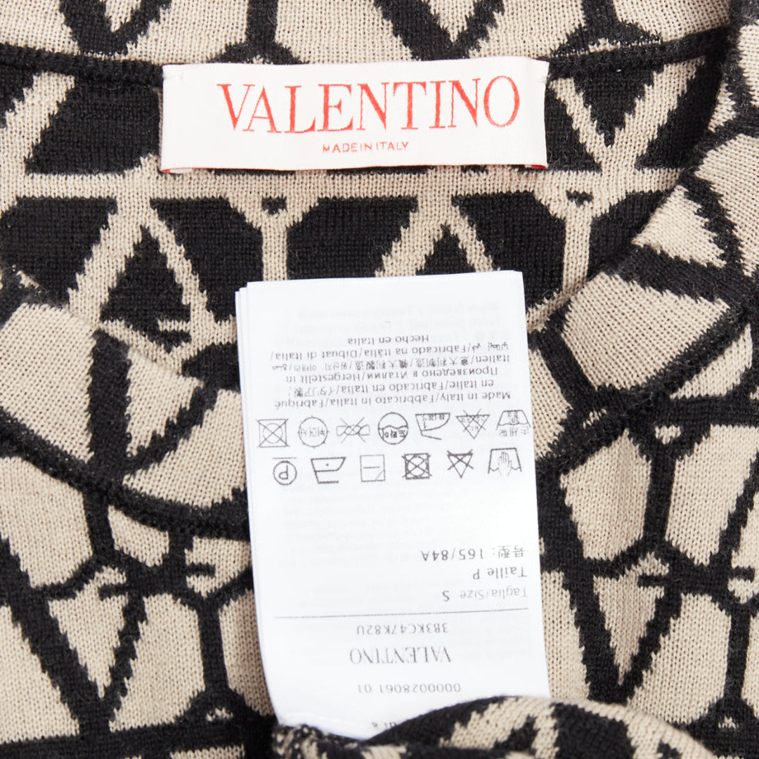 VALENTINO 2023 Toile Iconographe beige black 100% wool crop sweater top S