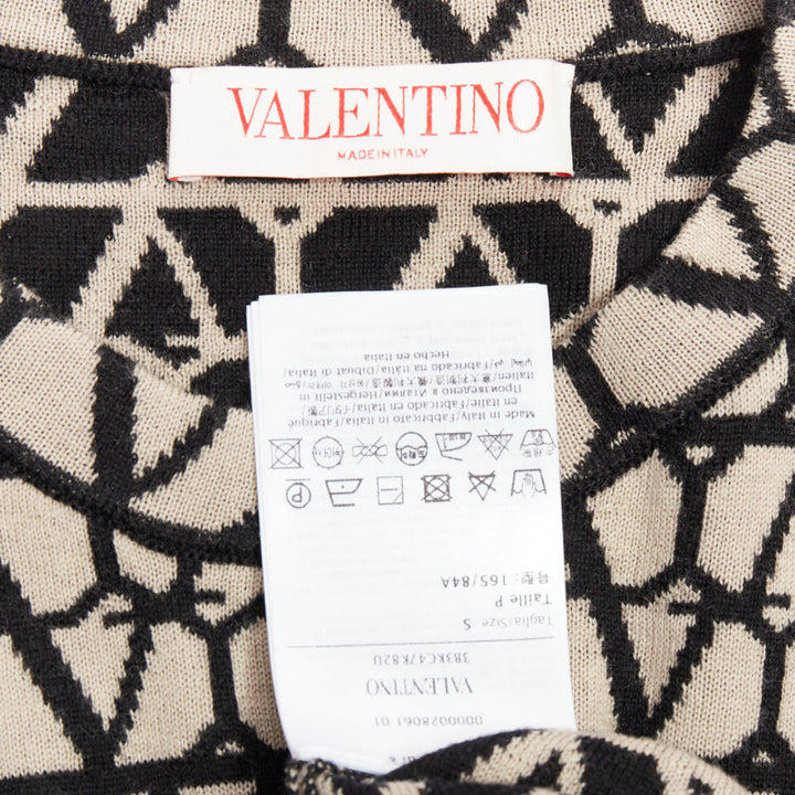 VALENTINO 2023 Toile Iconographe beige black 100% wool crop sweater top S
