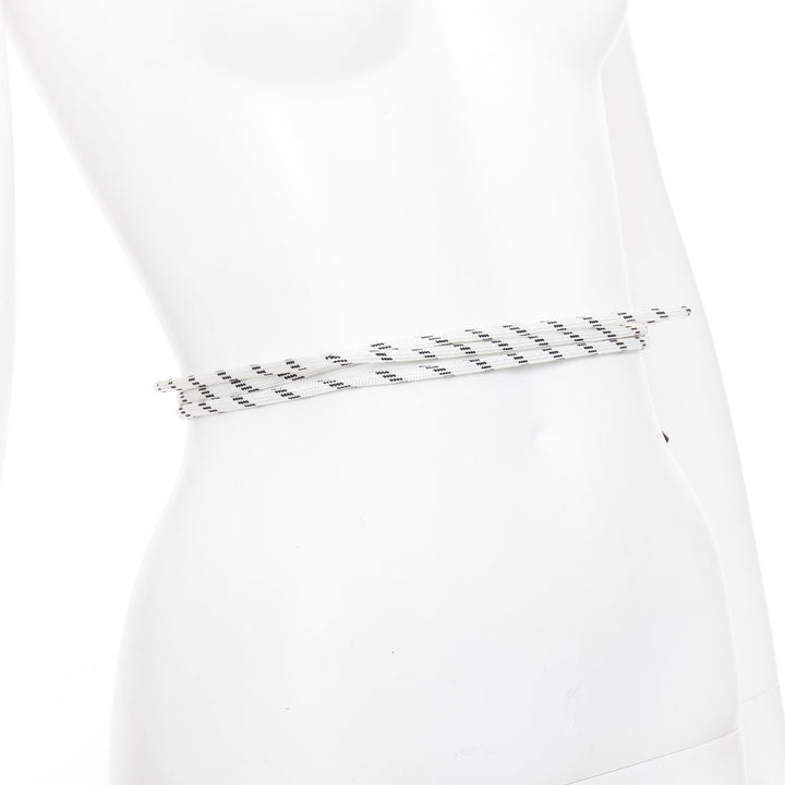 MARNI white black leather trim half wired rope tie wrap belt