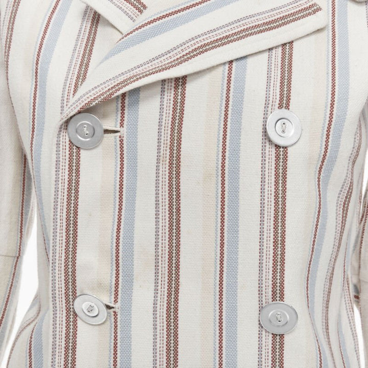 JUNYA WATANABE 1995 beige stripe cotton cut out sleeve double breasted jacket S