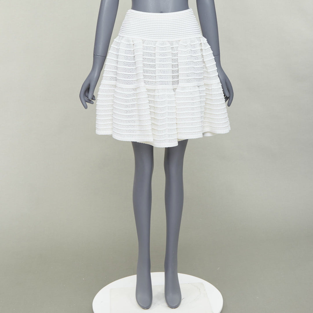 ALAIA ivory viscose blend tiered horizontal knit fit flared skirt FR36 S