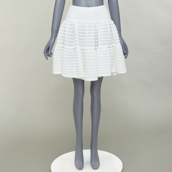 ALAIA ivory viscose blend tiered horizontal knit fit flared skirt FR36 S