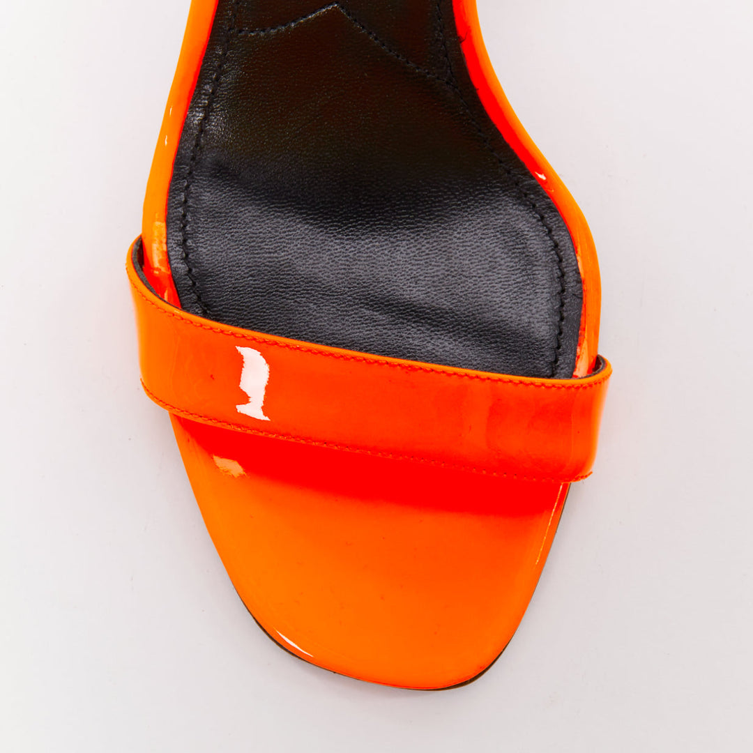 PRADA 2018 Flame fluorescent neon orange patent Fire mid heel sandal EU36.5