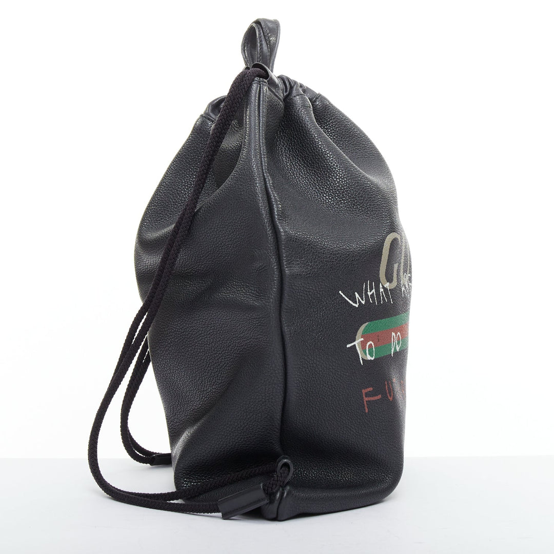 GUCCI 2017 Coco Capitan black leather graffiti drawstring backpack tote bag