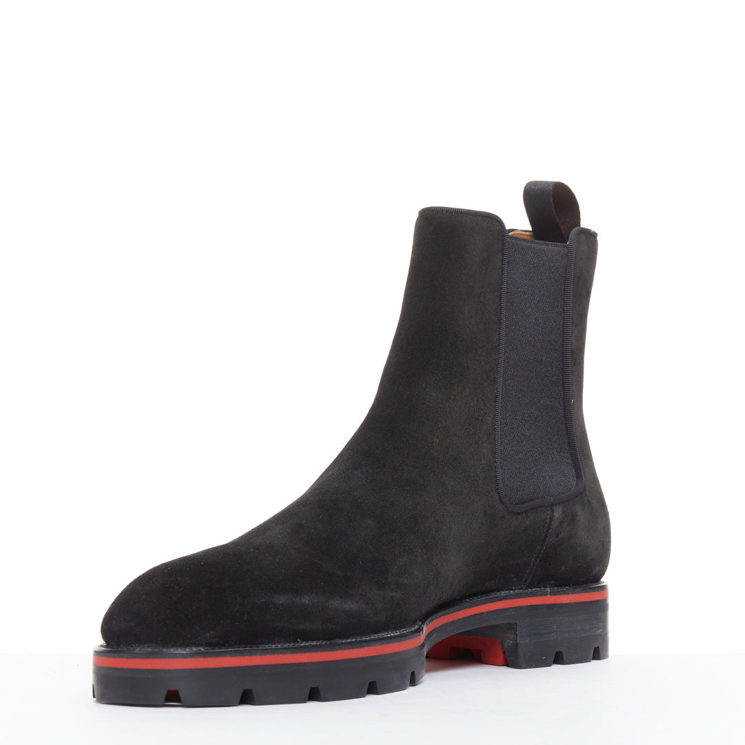 CHRISTIAN LOUBOUTIN Alpinosol Flat black suede lug sole Chelsea boot EU43