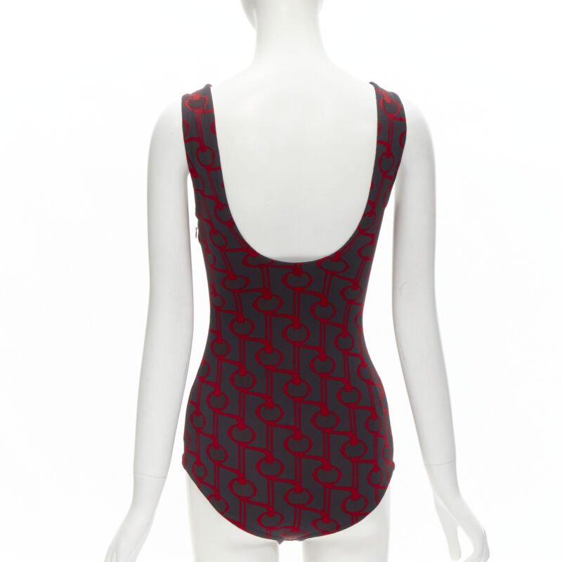 PRADA 2019 black red geometric knit button strap bodysuit top S