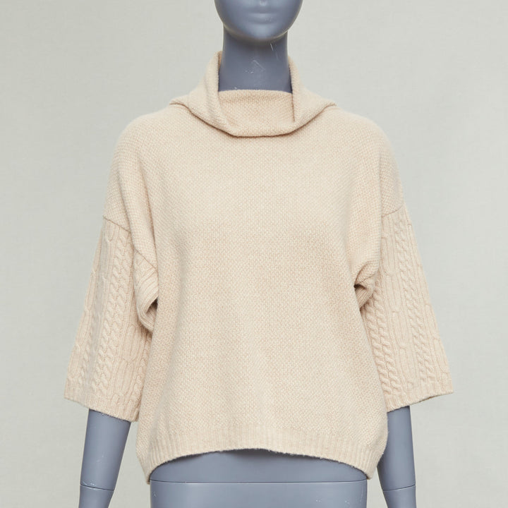 MAX MARA beige virgin wool cashmere cable knit sleeve sweater S