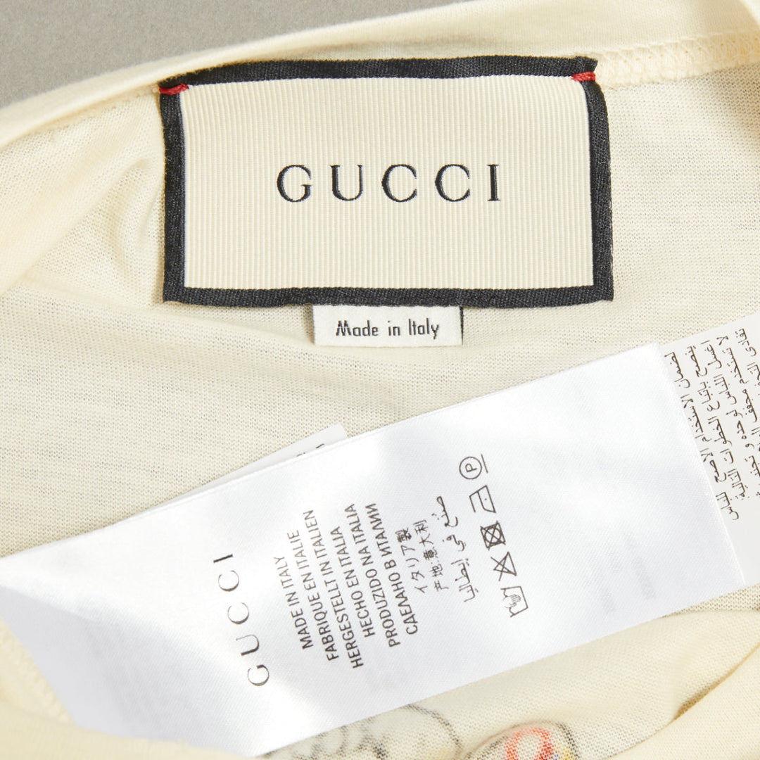 GUCCI Floral Snake Vintage Logo print off-white distressed crew neck tshirt XXS