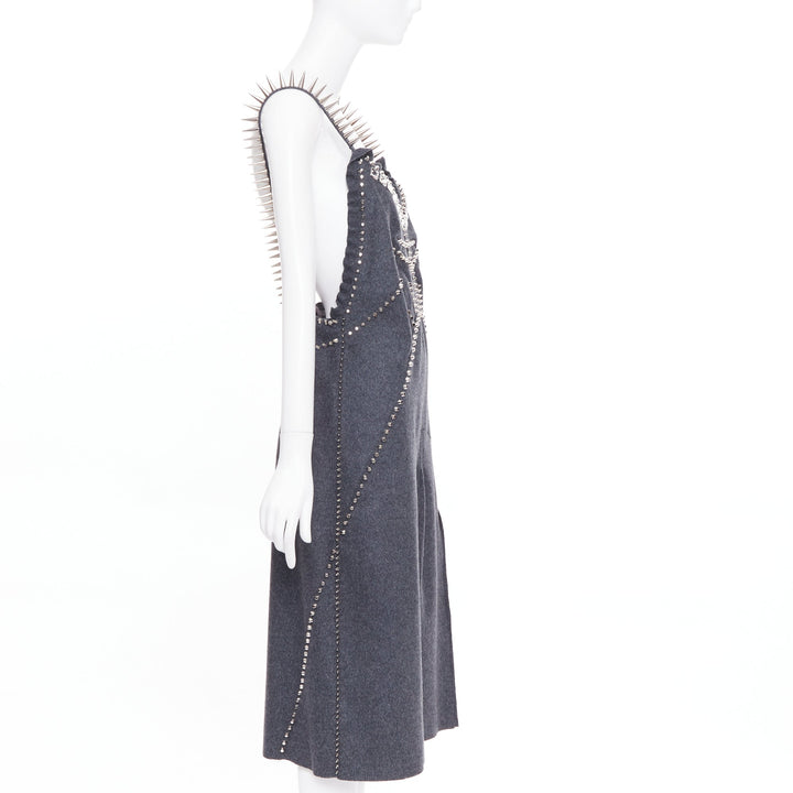 rare MIU MIU 2021 Runway grey wool crystal spikes stud punk slip dress IT38 XS