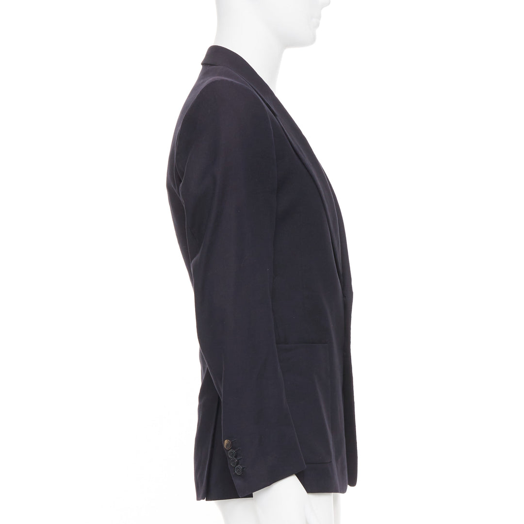 DRIES VAN NOTEN navy black linen cotton patch pocket notch lapel blazer EU46 S